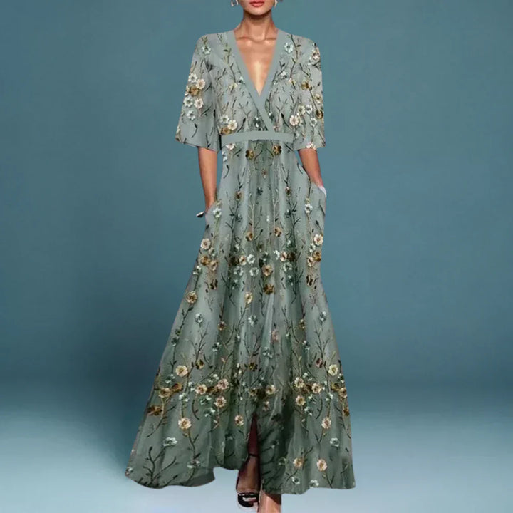 Lily | Elegancka Maxi Sukienka z Kwiatowym Wzorem