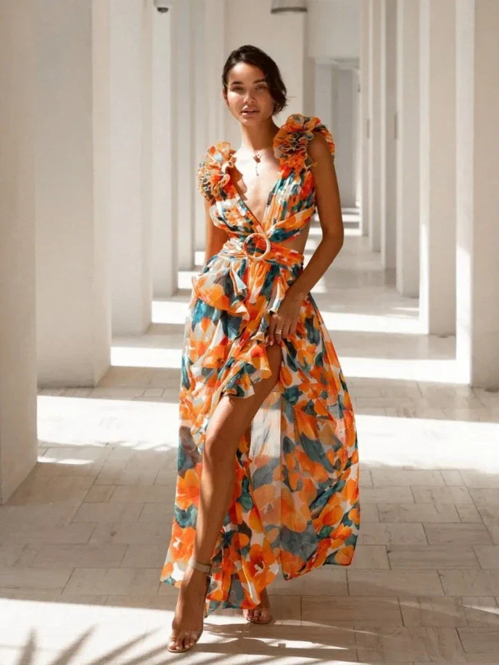 Lexi - Elegancka Sukienka Maxi z Faldami bez Pleców