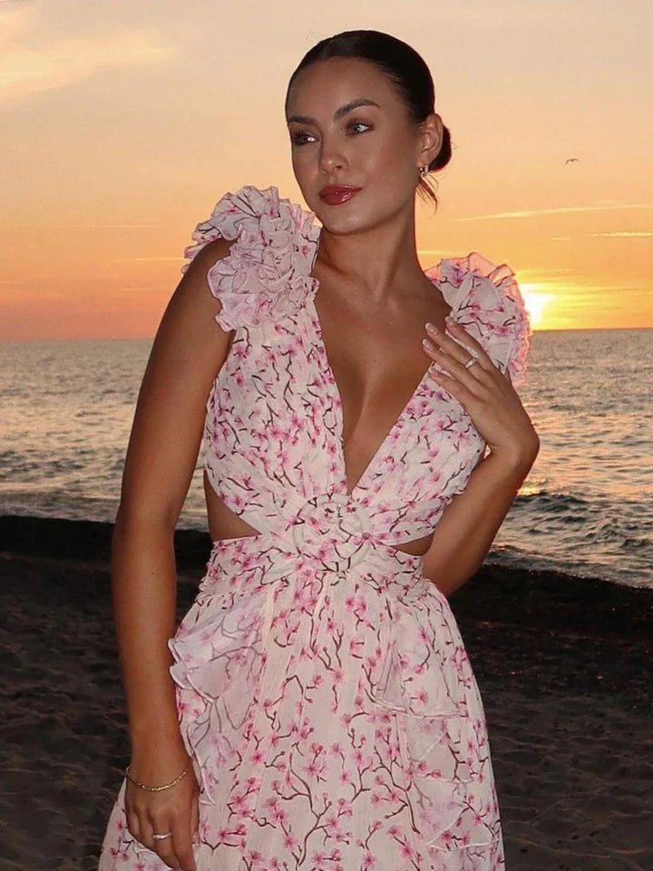 Lexi - Elegancka Sukienka Maxi z Faldami bez Pleców
