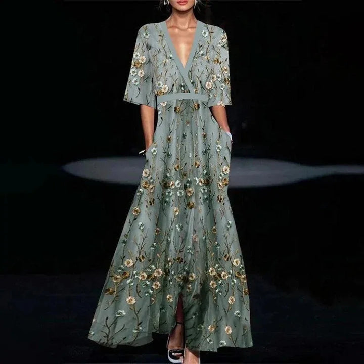 Lily | Elegancka Maxi Sukienka z Kwiatowym Wzorem