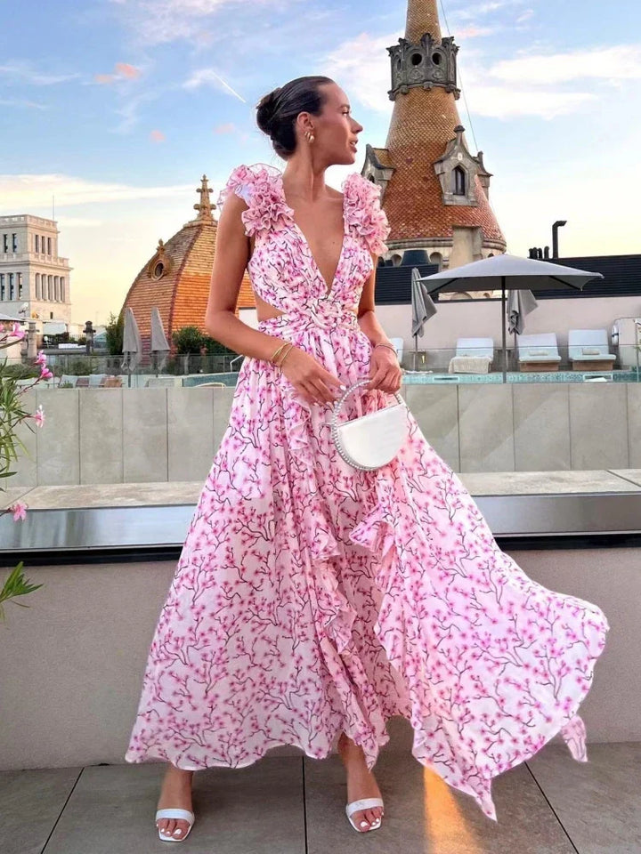 Lexi - Elegancka Sukienka Maxi z Faldami bez Pleców