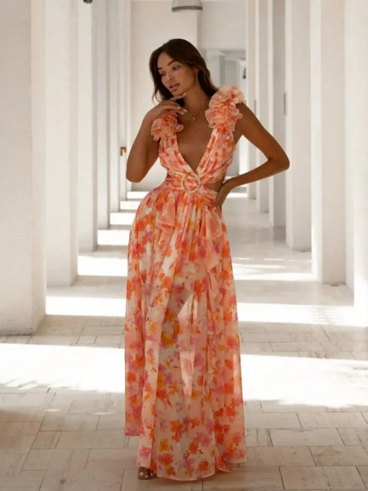 Lexi - Elegancka Sukienka Maxi z Faldami bez Pleców