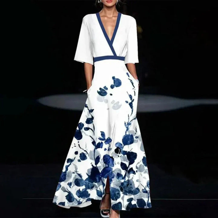 Lily | Elegancka Maxi Sukienka z Kwiatowym Wzorem