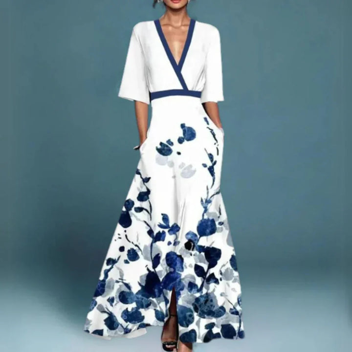 Lily | Elegancka Maxi Sukienka z Kwiatowym Wzorem